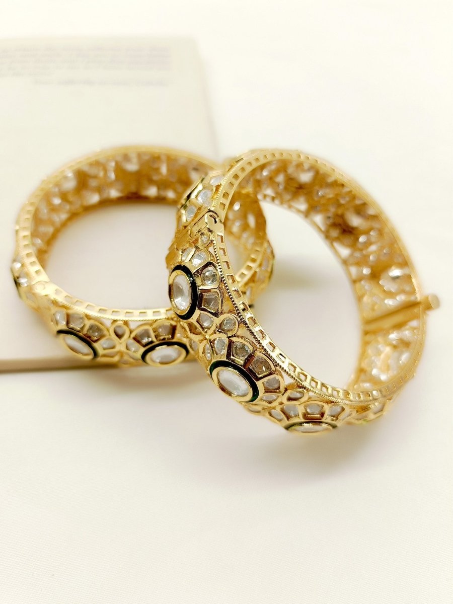 Panky White Kundan Bangle - House of Sarvati LLC
