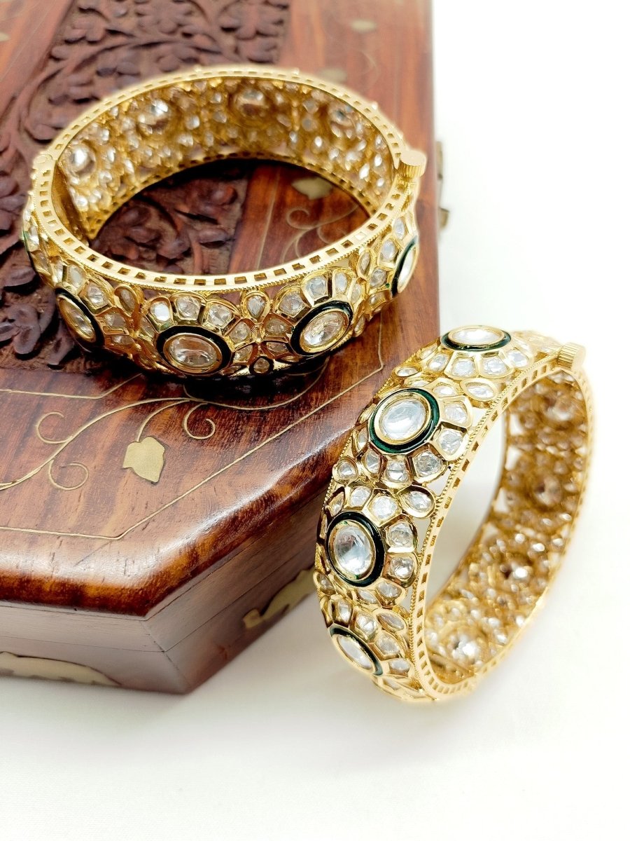 Panky White Kundan Bangle - House of Sarvati LLC