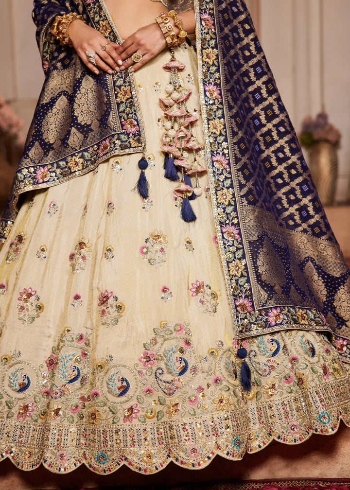 Parchment White Tissue Lehenga with Ornate Beads & Stone Handwork - House of Sarvati LLC