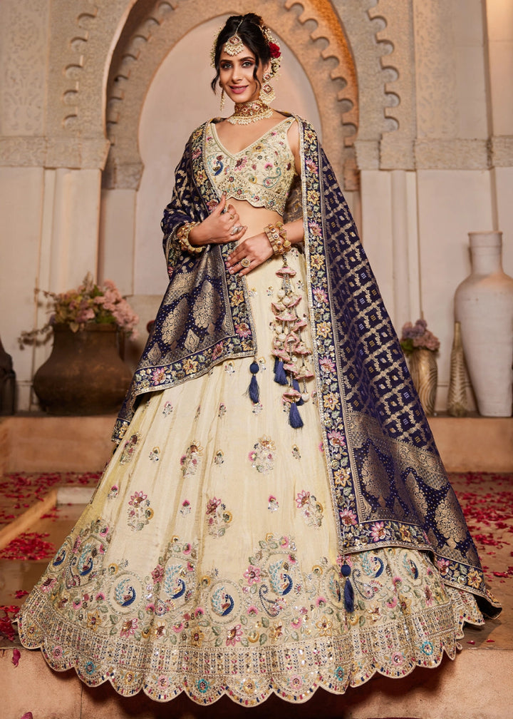 Parchment White Tissue Lehenga with Ornate Beads & Stone Handwork - House of Sarvati LLC