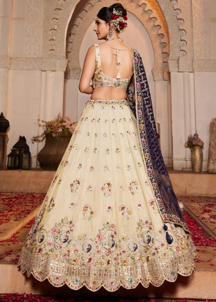 Parchment White Tissue Lehenga with Ornate Beads & Stone Handwork - House of Sarvati LLC