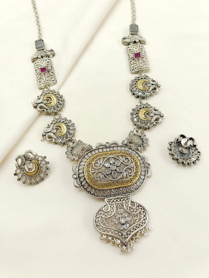 Parineeti White Oxidized Necklace Set - House of Sarvati LLC