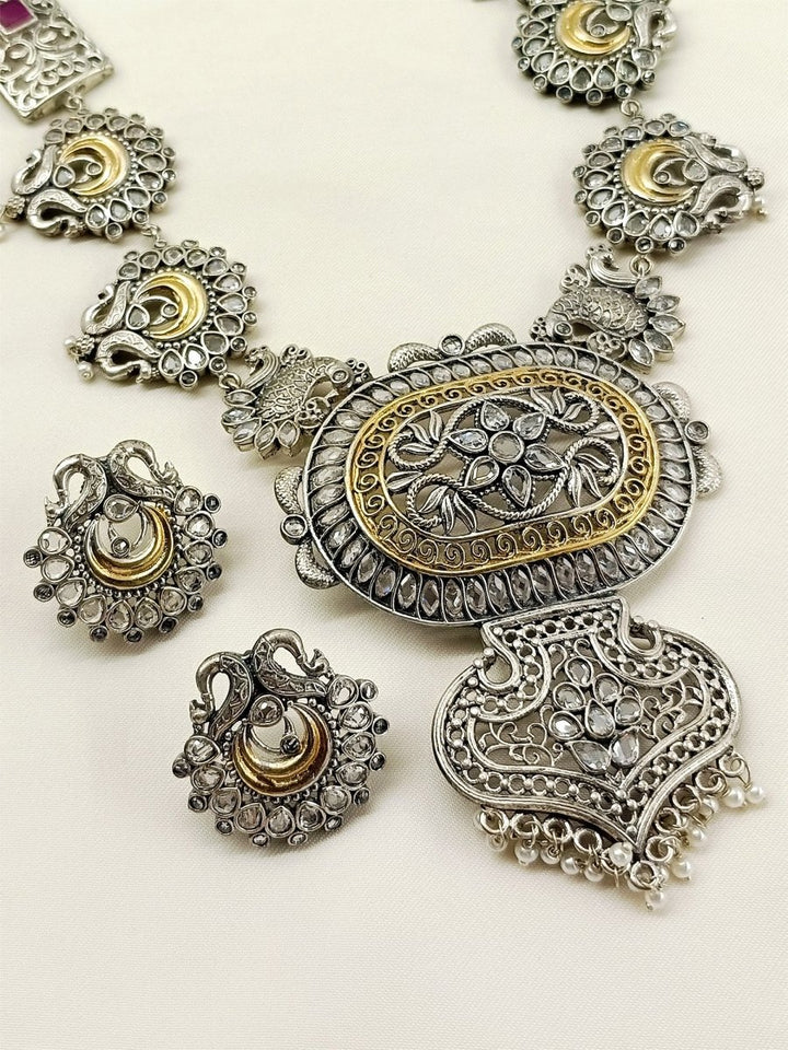 Parineeti White Oxidized Necklace Set - House of Sarvati LLC