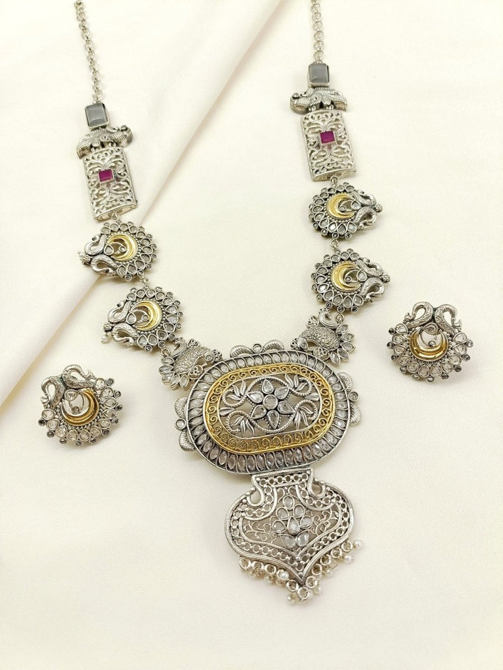 Parineeti White Oxidized Necklace Set - House of Sarvati LLC
