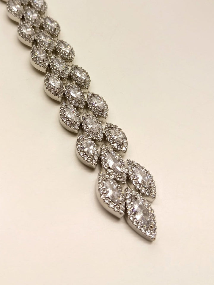 Parveen White American Diamond Maangtikka - House of Sarvati LLC