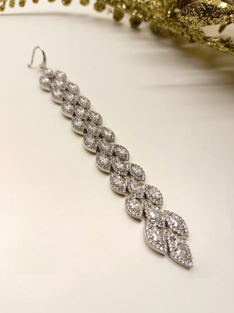 Parveen White American Diamond Maangtikka - House of Sarvati LLC