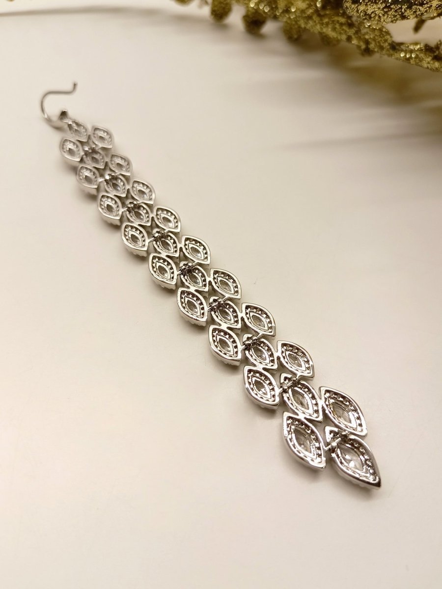 Parveen White American Diamond Maangtikka - House of Sarvati LLC
