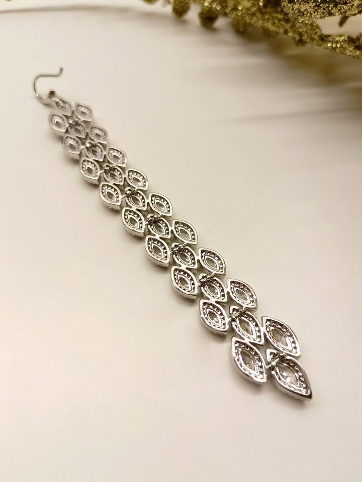 Parveen White American Diamond Maangtikka - House of Sarvati LLC