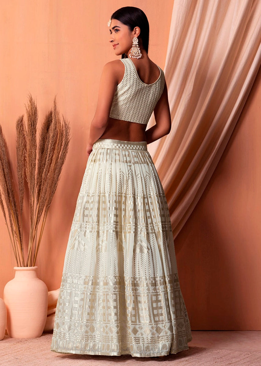Pearl White Net Lehenga Choli with Handcrafted Sequins – Bridesmaids & Festive Wear - House of Sarvati LLC
