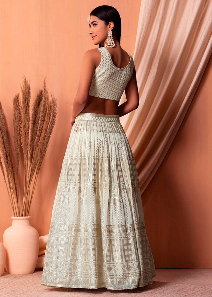 Pearl White Net Lehenga Choli with Handcrafted Sequins – Bridesmaids & Festive Wear - House of Sarvati LLC