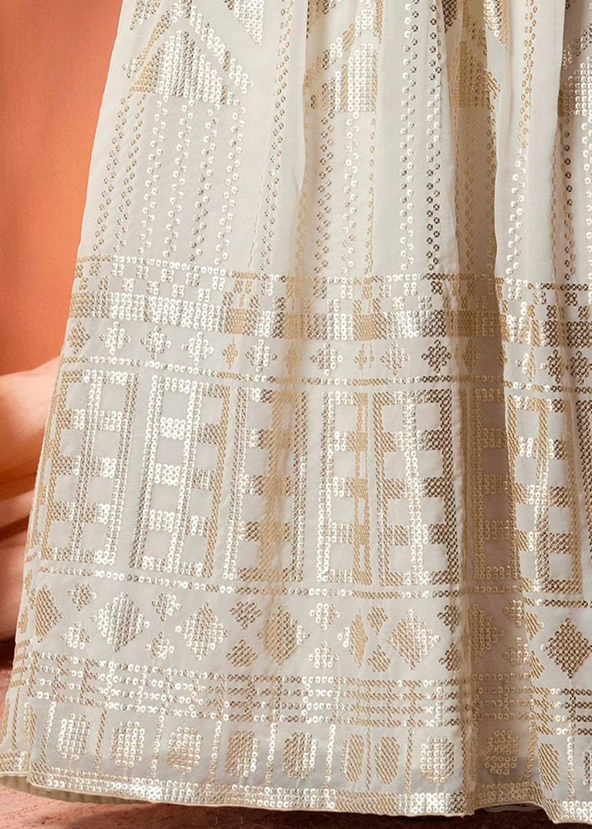 Pearl White Net Lehenga Choli with Handcrafted Sequins – Bridesmaids & Festive Wear - House of Sarvati LLC