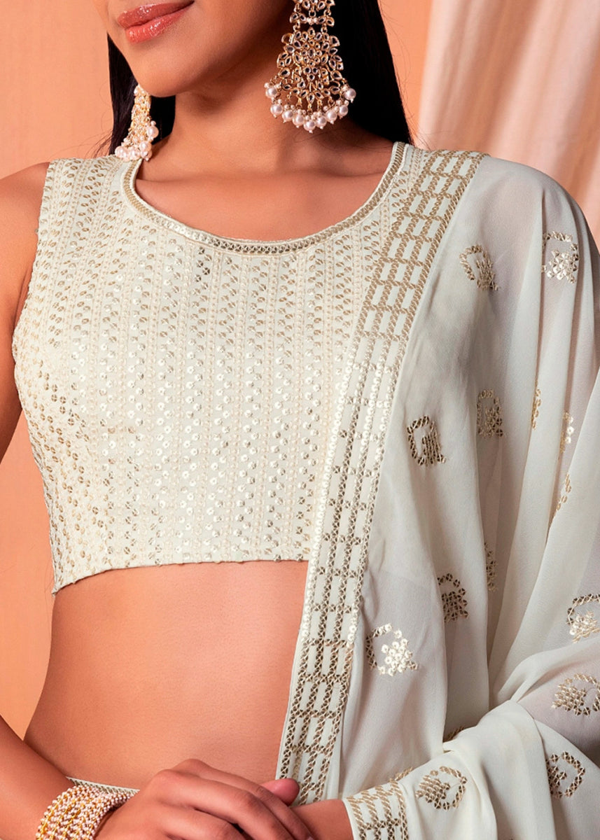 Pearl White Net Lehenga Choli with Handcrafted Sequins – Bridesmaids & Festive Wear - House of Sarvati LLC