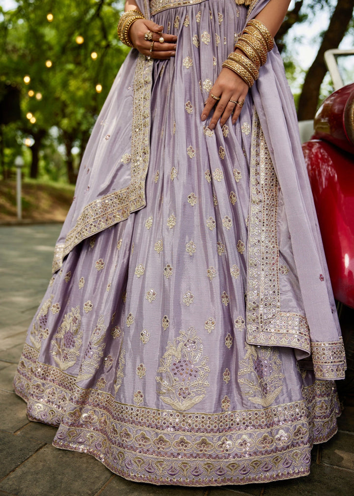Periwinkle Purple Lehenga Choli with Floral Sequin Detailing on Chiffon Silk - House of Sarvati LLC