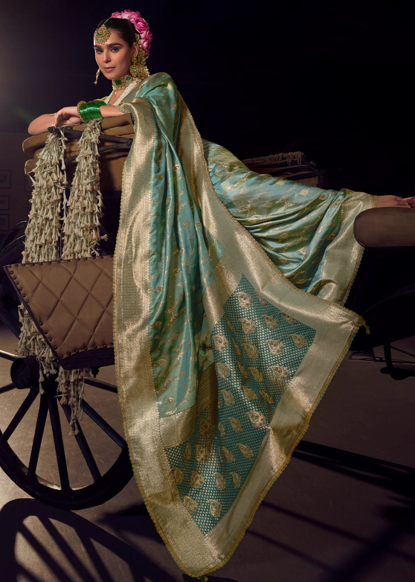 Periwinkle Purple Viscose Tissue Silk Saree with Handcrafted Pallu and Embroidered Blouse - House of Sarvati LLC
