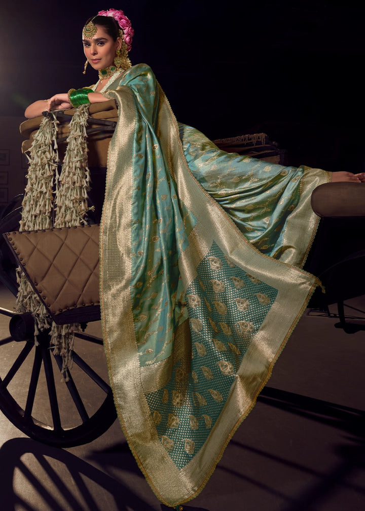 Periwinkle Purple Viscose Tissue Silk Saree with Handcrafted Pallu and Embroidered Blouse - House of Sarvati LLC