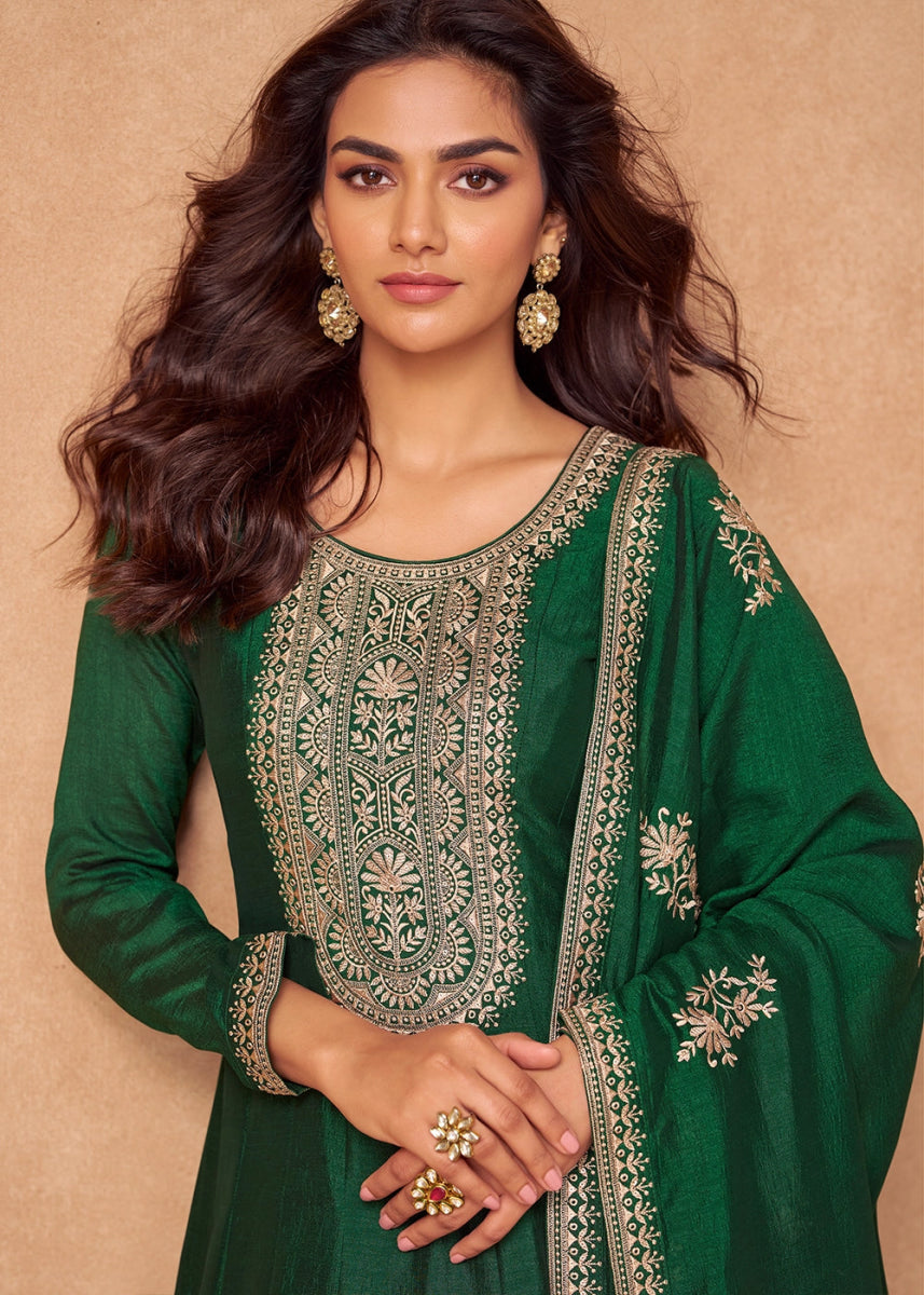 Phthalo Green Silk Anarkali Gown USA | Handcrafted Embroidery House of Sarvatii LLC Phthalo Green Silk Anarkali Gown USA | Handcrafted Embroidery House of Sarvatii LLC