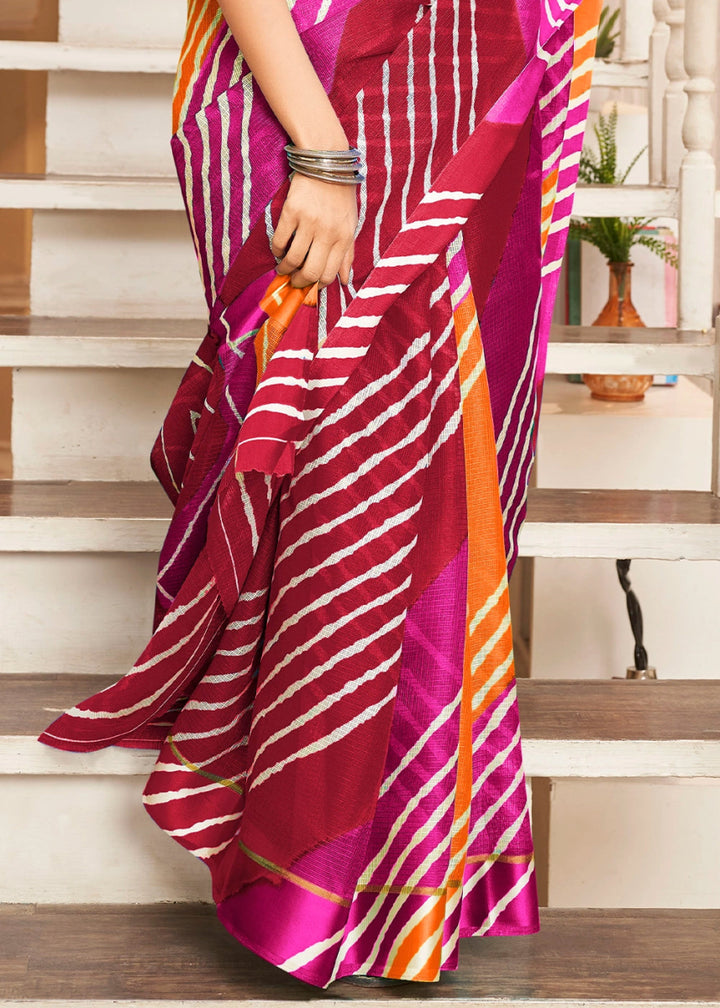 Pink & Orange Ombre Leheriya Cotton Saree : Breezy Summer Look - House of Sarvati LLC