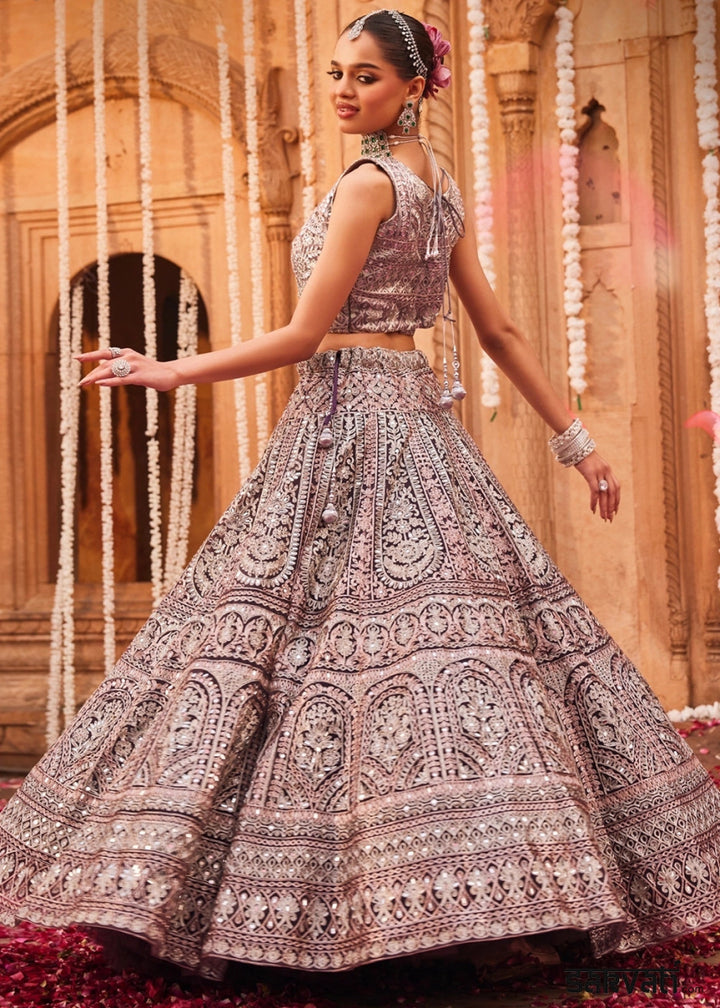 Pink & Purple Net Lehenga Choli with Embroidery and Sparkling Sequins Work - House of Sarvati LLC