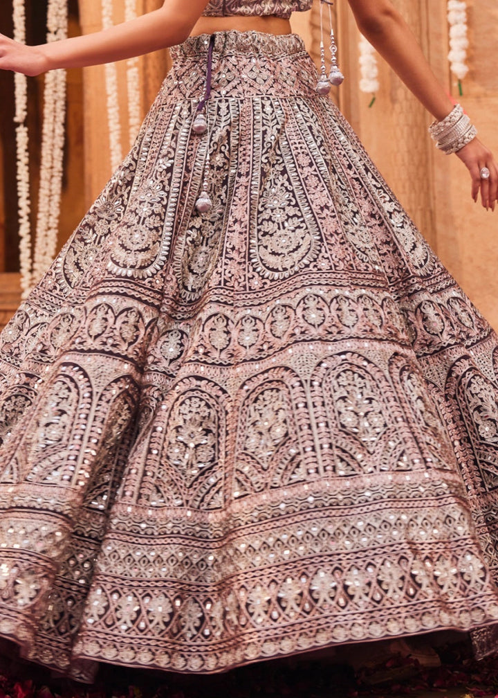 Pink & Purple Net Lehenga Choli with Embroidery and Sparkling Sequins Work - House of Sarvati LLC