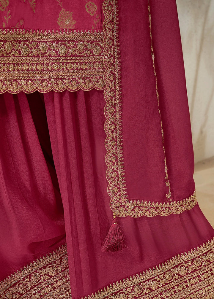Pinkish Purple Dola Silk Sharara Suit with Intricate Jacquard Detailing - House of Sarvati LLC
