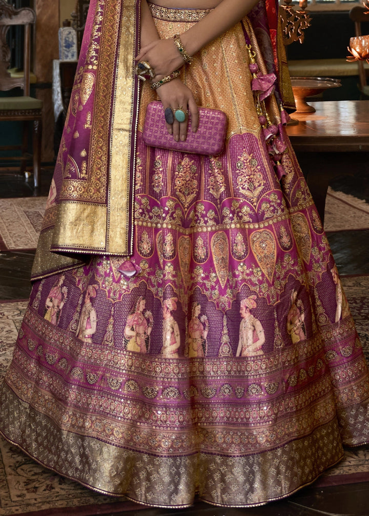 Pinkish Purple Embellished Rajwadi Silk Lehenga Choli with Aari Mirror Work - House of Sarvati LLC