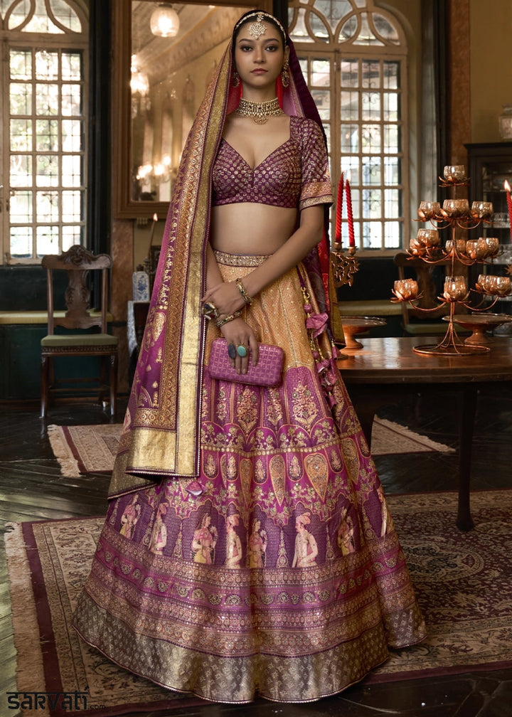 Pinkish Purple Embellished Rajwadi Silk Lehenga Choli with Aari Mirror Work - House of Sarvati LLC