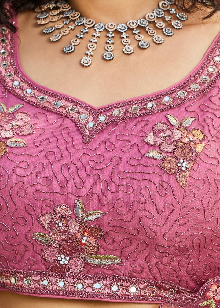 Pinkish Purple Net Lehenga Choli with Coding & Zarkan Work - House of Sarvati LLC