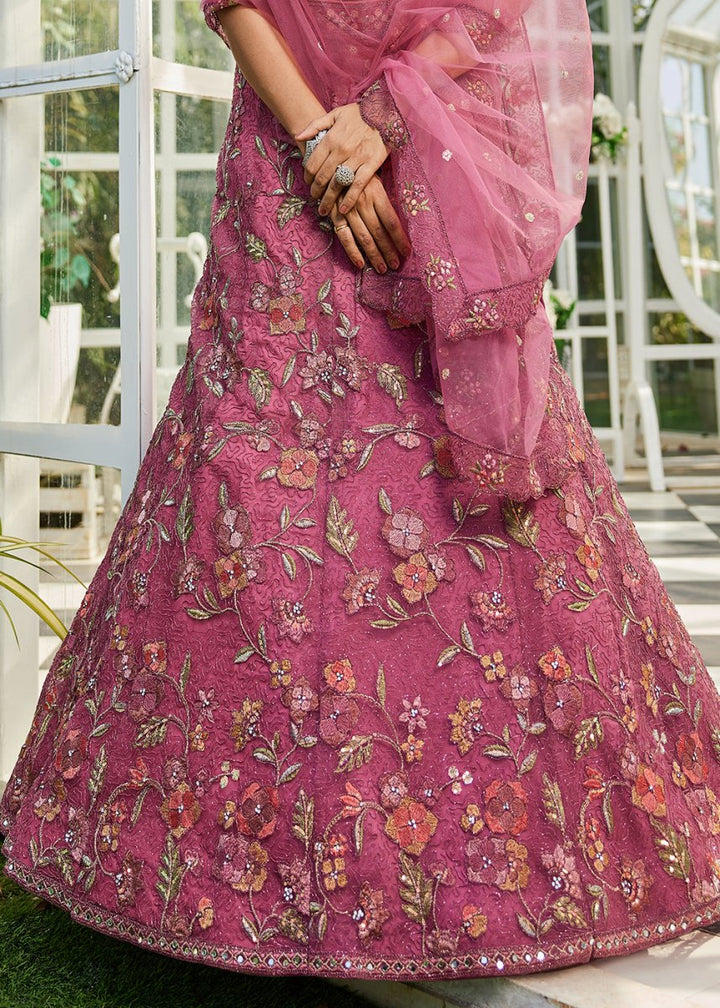 Pinkish Purple Net Lehenga Choli with Coding & Zarkan Work - House of Sarvati LLC