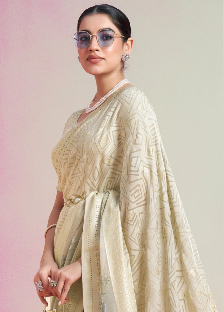 Platinum Grey Floral Georgette Silk Saree - House of Sarvati LLC