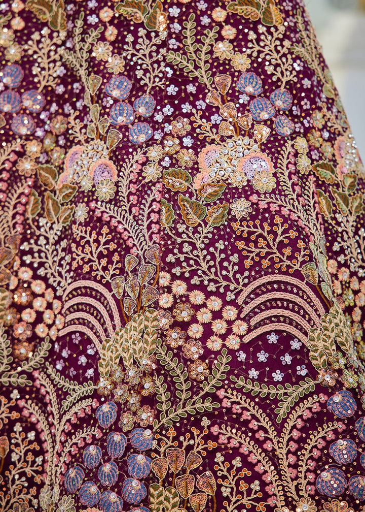 Plum Purple Net Lehenga Choli with Coding & Zarkan Work - House of Sarvati LLC
