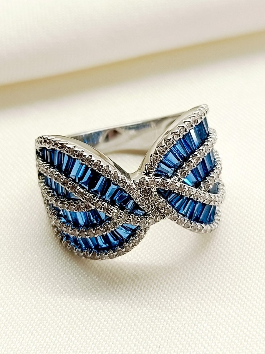 Poonam Blue American Diamond Finger Ring - House of Sarvati LLC