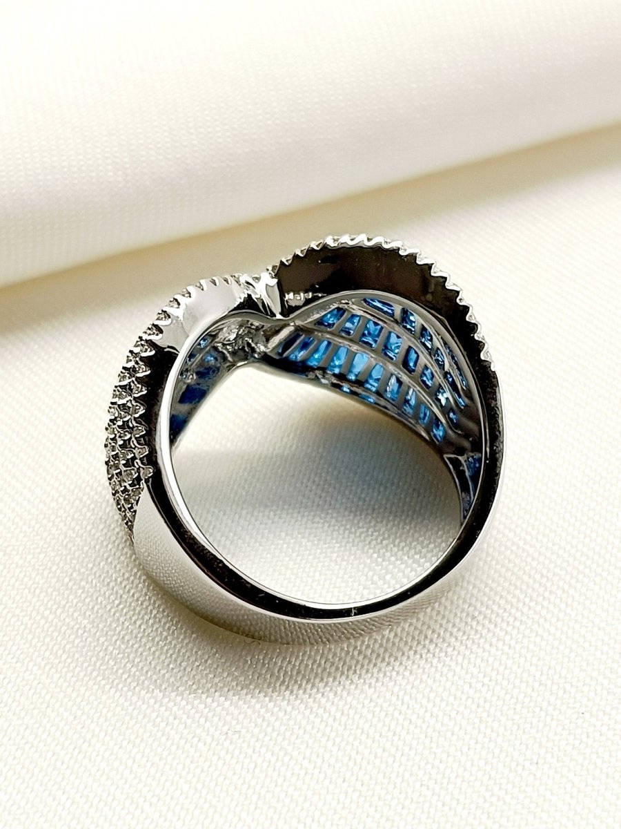 Poonam Blue American Diamond Finger Ring - House of Sarvati LLC