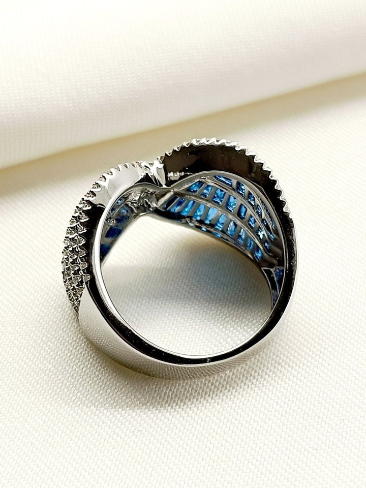 Poonam Blue American Diamond Finger Ring - House of Sarvati LLC