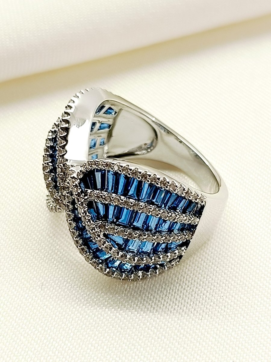 Poonam Blue American Diamond Finger Ring - House of Sarvati LLC