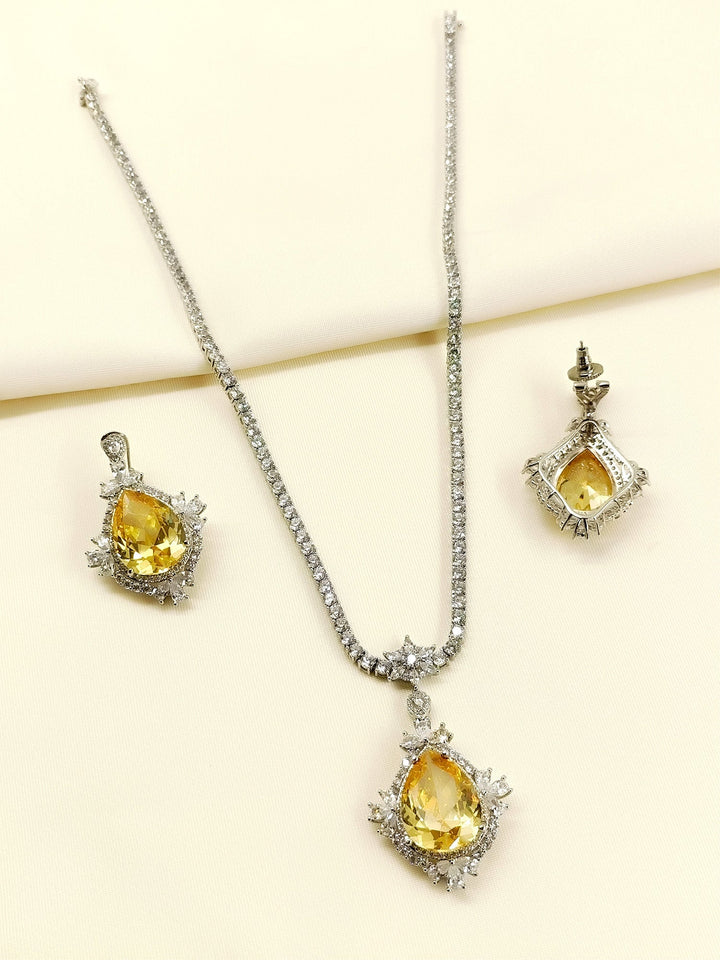 Mehar Yellow American Diamond Pendant Set