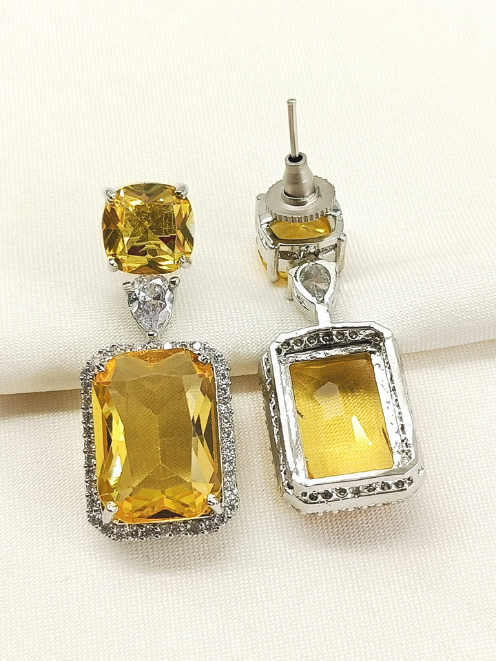 Parnika Golden American Diamond Silver Plated Earrings