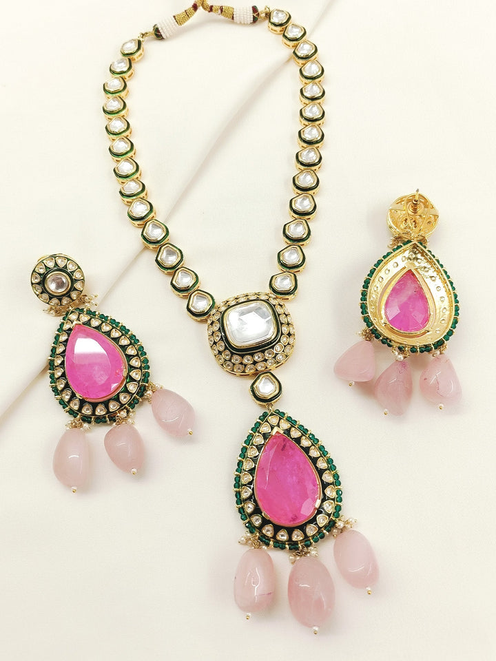 Shaazneen Pink Kundan Set With Uncut Polkis