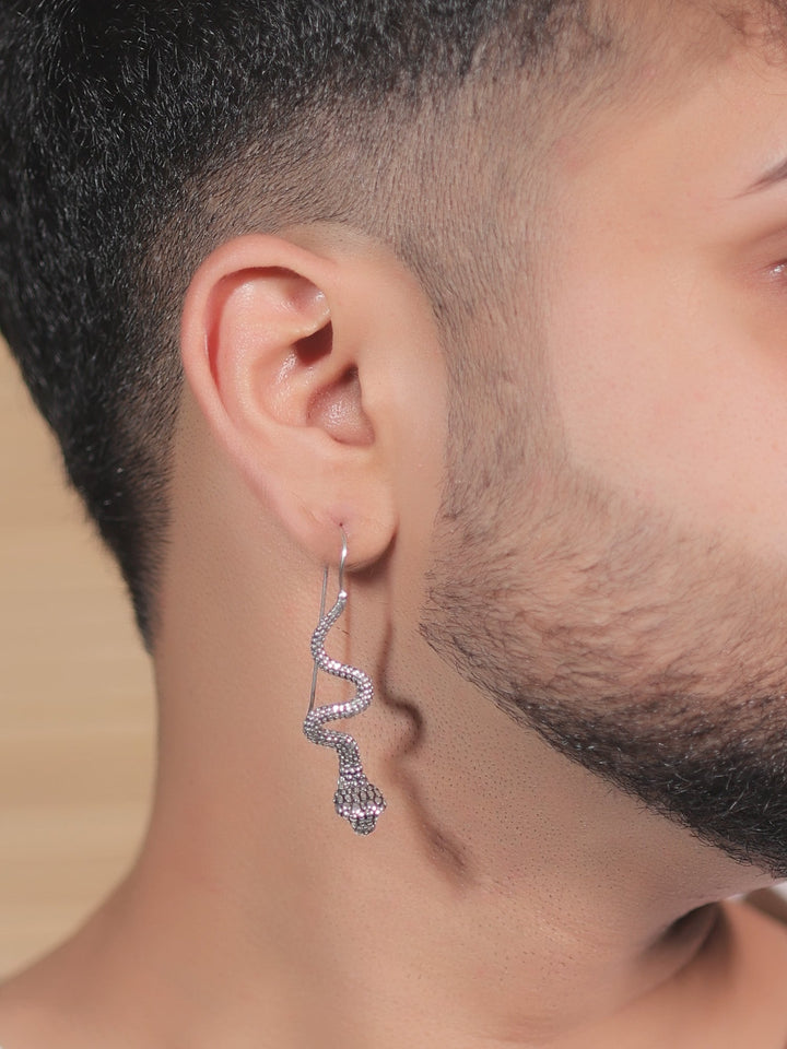 Cascade Men’s Silver Snake Drop Earrings