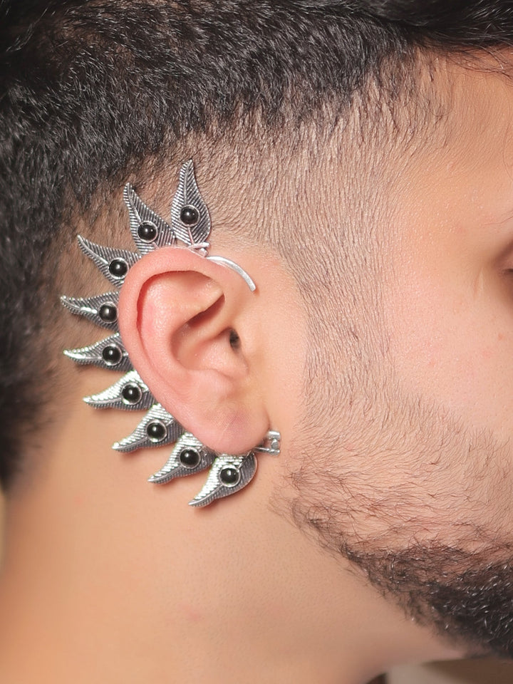 Josephine Black Men’s Oxidized Feather Earcuff - Men&