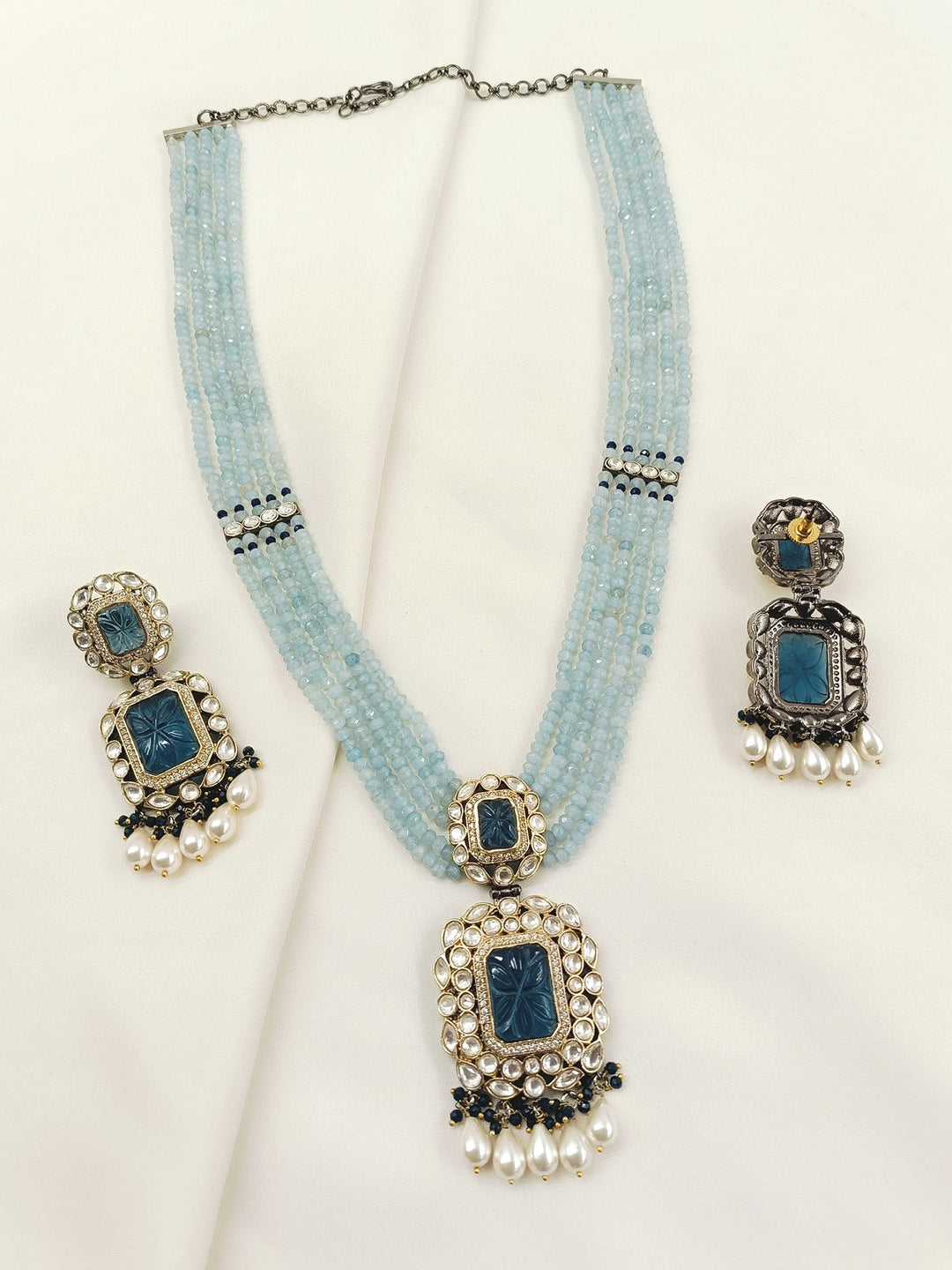 Rehemat Navy Blue Stone Gold & Rhodium Plated Victorian Set