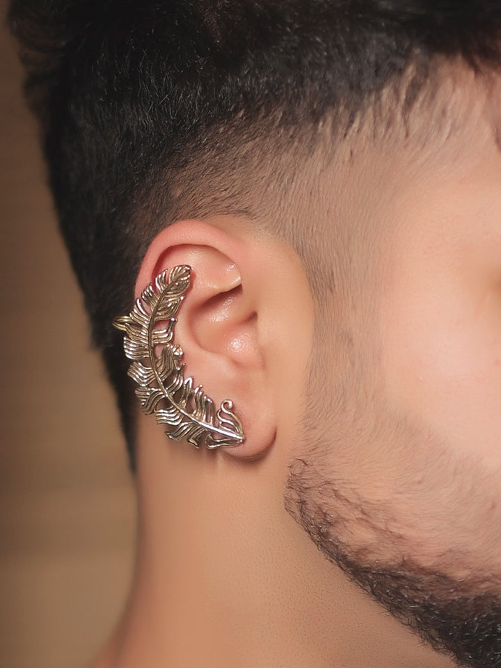 Prarik Men’s Antique Gold Feather Earrings - 4 cm Pair