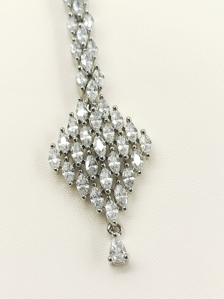 Tanuja American Diamond Silver Plated Beautiful Teeka