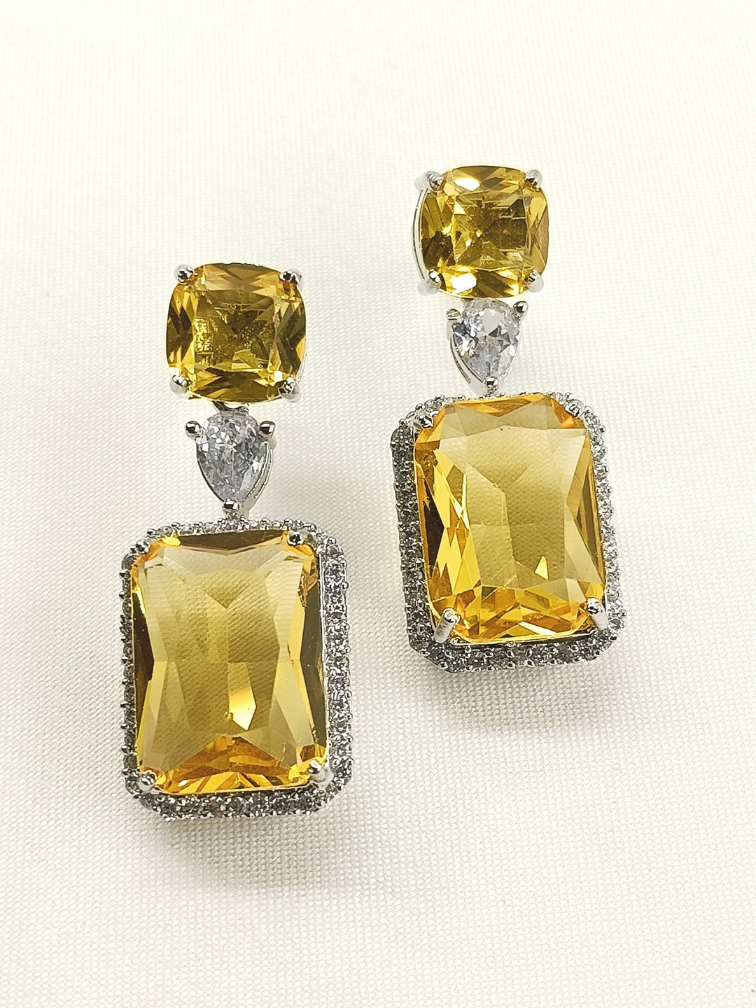 Parnika Golden American Diamond Silver Plated Earrings