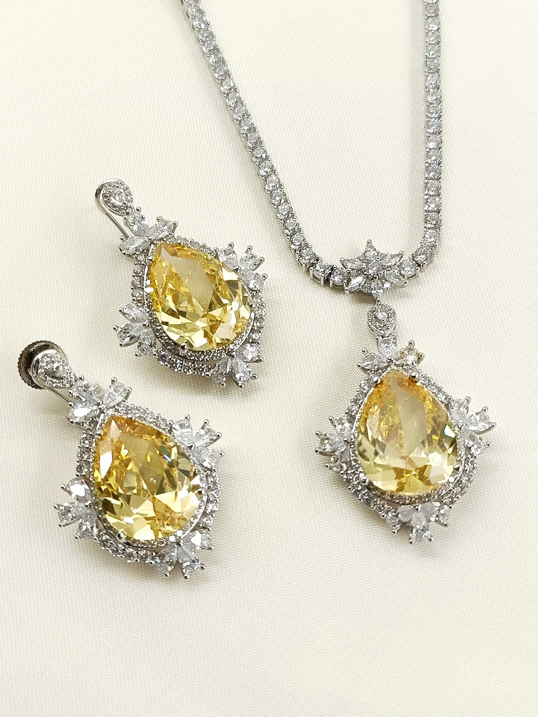 Mehar Yellow American Diamond Pendant Set