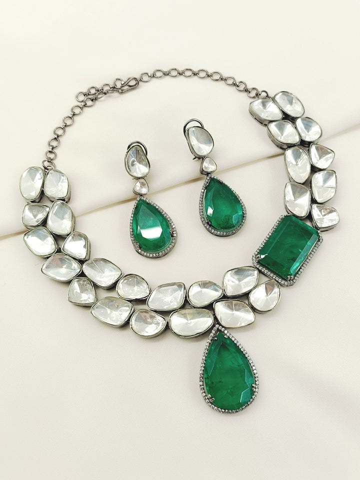 Aziya Double Layered Uncut Diamond Polki Long Set