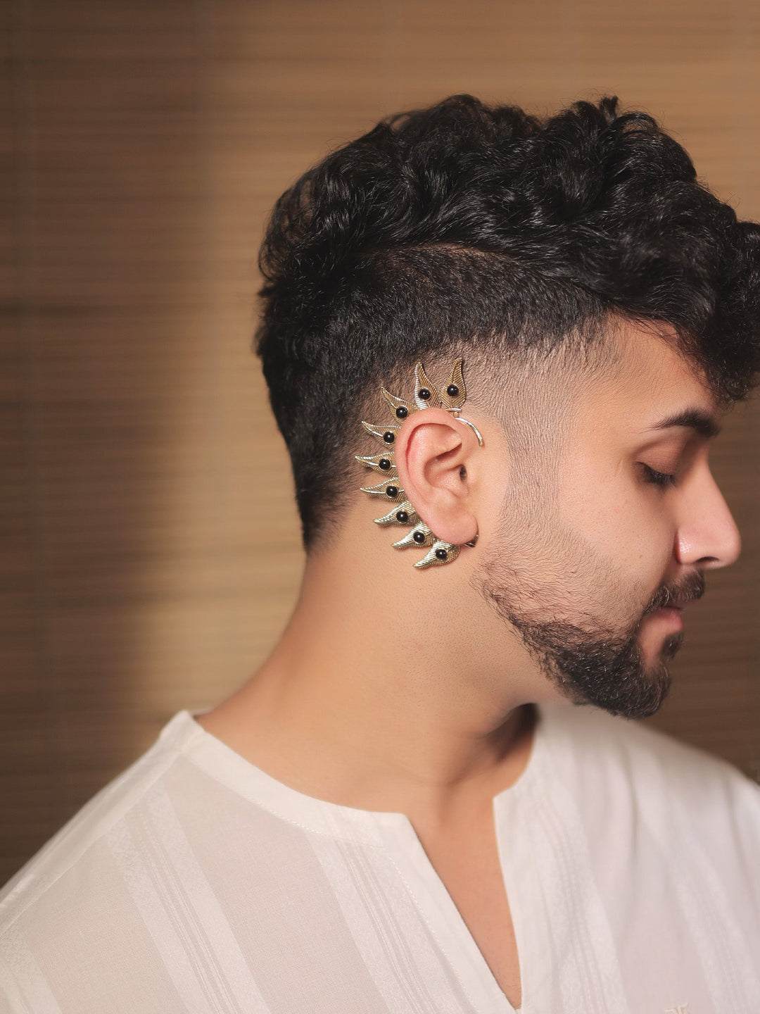 Surbh Black Men’s Gold Feather Earcuff - Men&