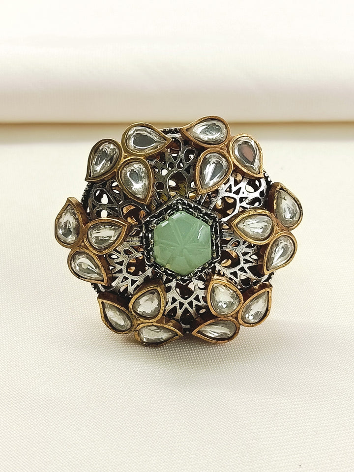 Hasina Mint Green Stone Gold Plated Boutique Ring
