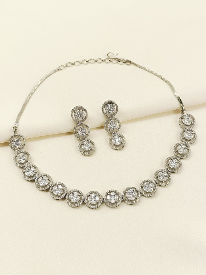 Kaaynaat Diamond Neck Line Silver Plated Necklace Set