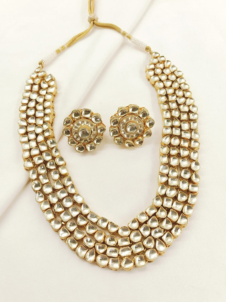 Aamira Golden Coloured Pachi Kundan Long Necklace Set