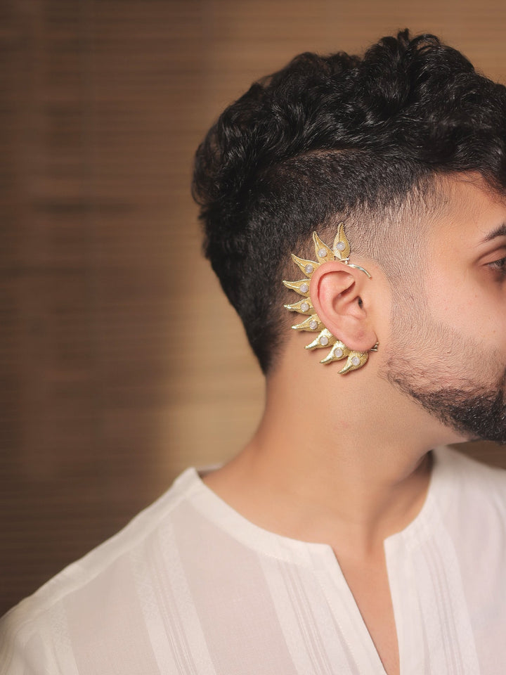 Sabine White Men’s Gold Feather Earcuff - Men&